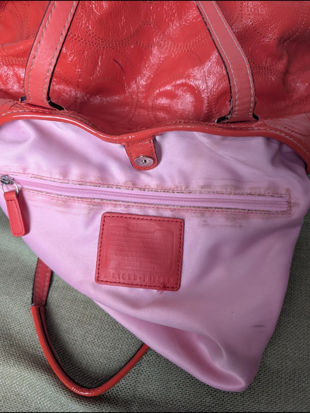 Coach Coral Leather Satchel with Signature Stitching